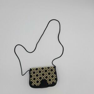 Vintage Small Black Gold Beaded Crossbody Bag 7"x5" Geometric Y2K Boho Chic